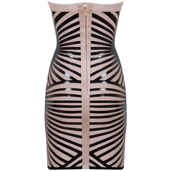 HOST PICK #61 Strapless Beige Leather Bodycon Sexy Mini Bandage Dress XXS XS - Picture 5 of 9